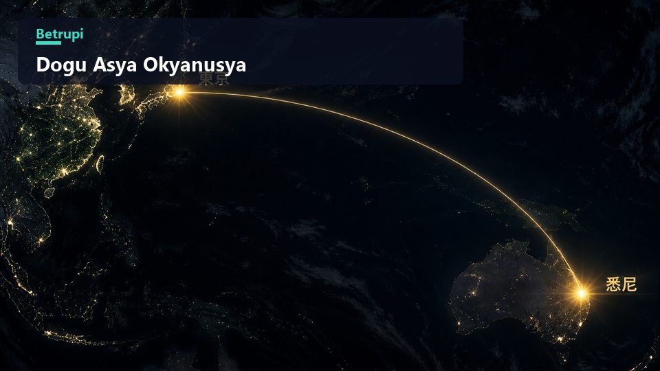 Tokyo ve Sidney düğümlerini gösteren Doğu Asya ve Okyanusya bölge haritası