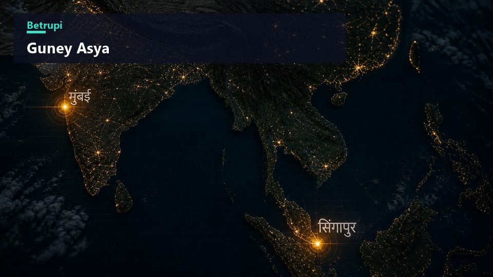 Mumbai ve Singapur düğümlerini gösteren Güney Asya bölge haritası