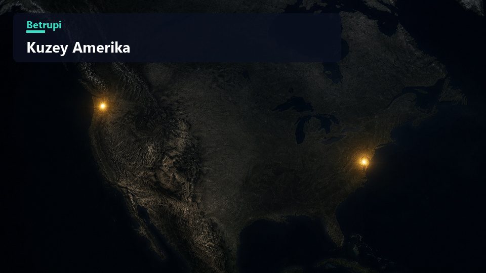 Virginia ve Oregon düğümlerini gösteren Kuzey Amerika bölge haritası